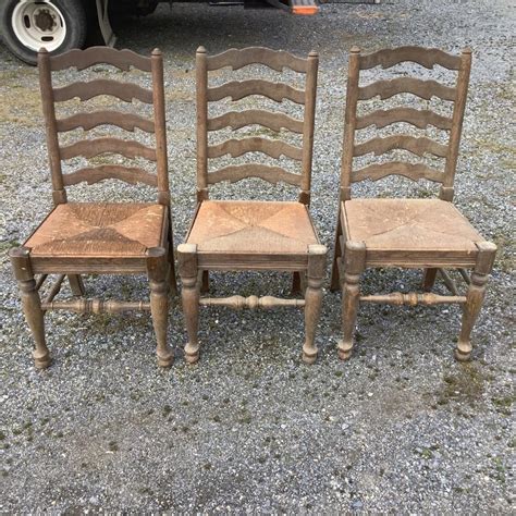 243 Set Of 3 Antique Oak Chairs With Rush Seats