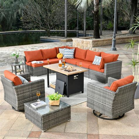 Weaxty W Daffodil Gray 11 Piece Wicker Patio Storage Fire Pit