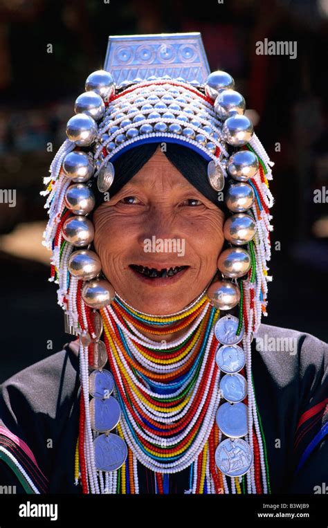 Portrait Of An Akha Tribal Woman Wearing Traditional Silver Jewelry