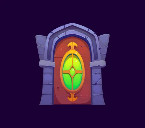 Fantasy Magic Portal Gate Door With Green Window Vector Art At