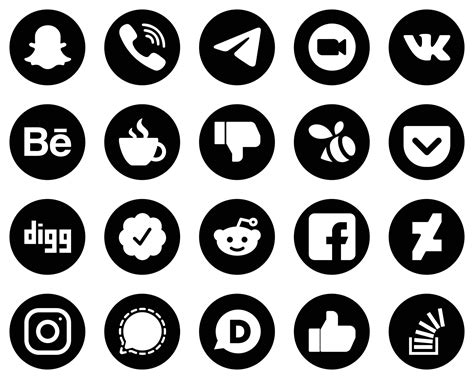 20 Versatile White Social Media Icons On Black Background Such As