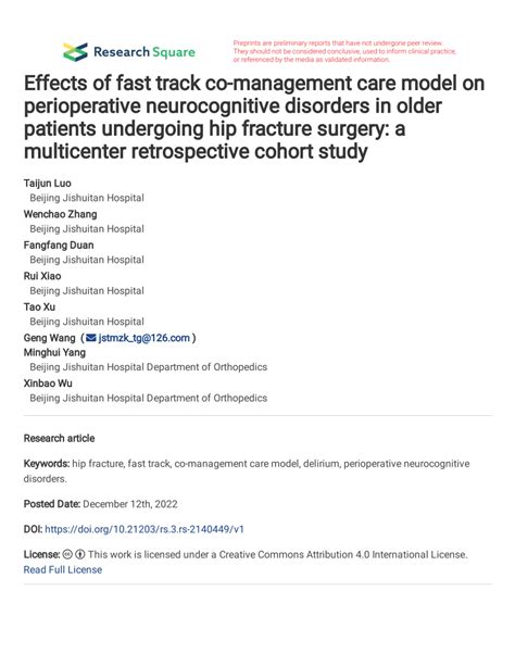 PDF Effects Of Fast Track Co Management Care Model On Perioperative