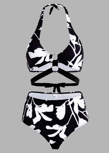 ROTITA Halter Floral Print High Waisted Bikini Set Rotita USD