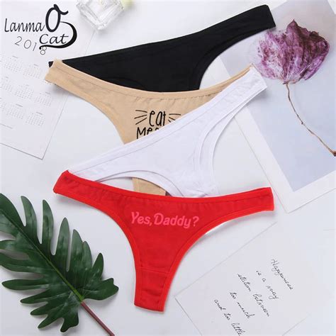 Hot Sexy Cotton Print Thongs Underwear For Women Lingerie Female Funny Plus Size Panties G