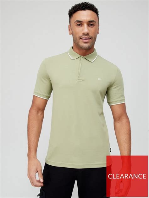 Calvin Klein Stretch Pique Tipping Slim Fit Polo Shirt Sage Uk