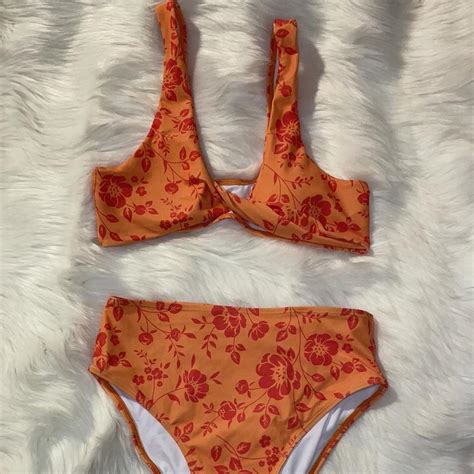 Orange Floral Bikini Set Never Worn Great Depop