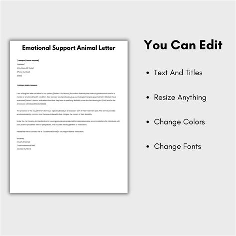 Editable Emotional Support Animal Letter, Printable ESA Letter Template
