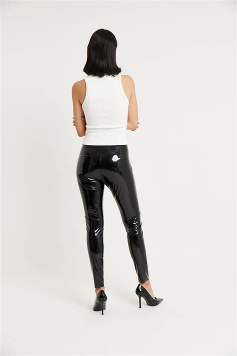 High Waisted Vinyl Leggings Black Boa