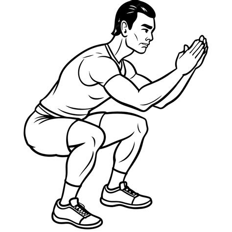 A realistic male doing squats hands up sports shoes side angle vector