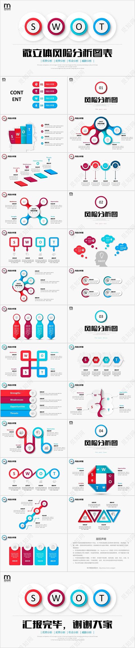 彩色微立体swot风险管理控制分析报告合集汇总图表ppt下载 觅知网