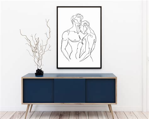 Gay Couple Print Minimal Nude Line Drawing Gay Erotic Wall Etsy