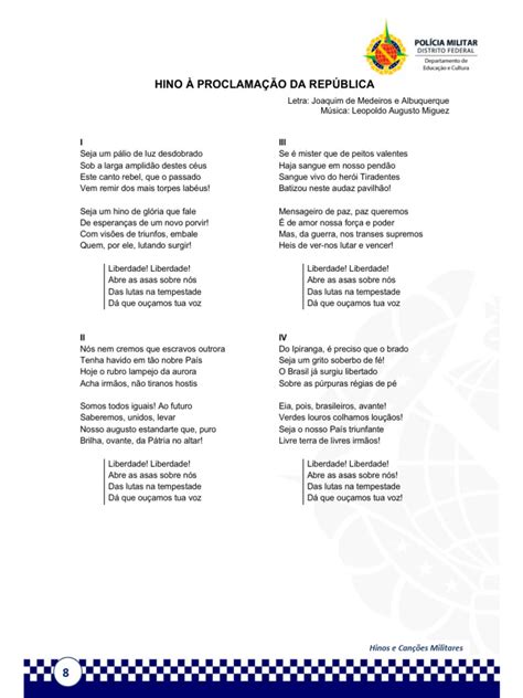 Hino Proclamação Da Republica Letra - Letra do Hino à Proclamação da República | PDF