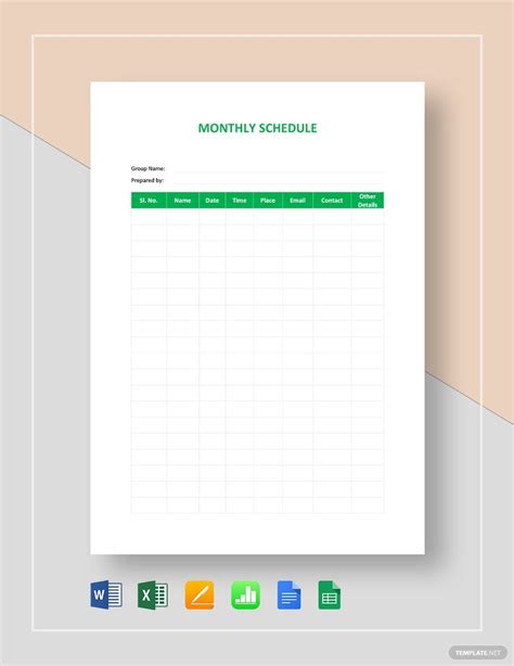 Excel schedule template monthly