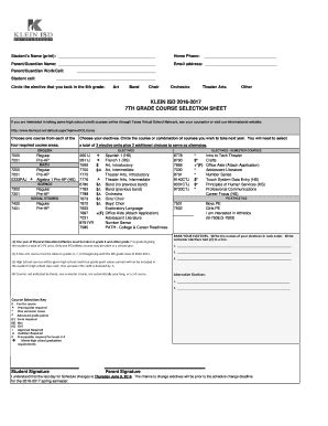 Fillable Online Klein Isd Th Grade Course Selection Sheet