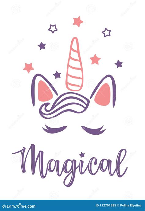 Vector Illustration Of A Magic Cute Pink Unicorn With Stars Stock Vector Illustration Of