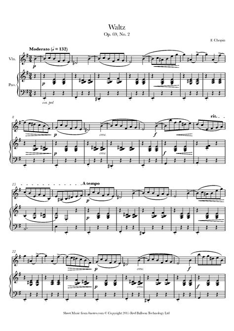 Chopin Waltz Op 69 No 2 Sheet Music For Violin 8notes