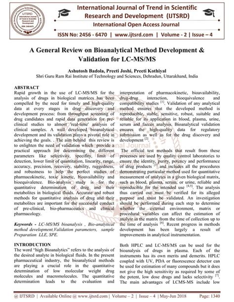 A General Review On Bioanalytical Method Development And Validation For Lc Ms Ms Pdf