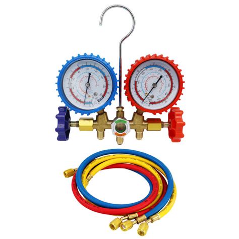 R134a Air Conditioning Pressure Gauge With Hose And Hook 3 Way AC