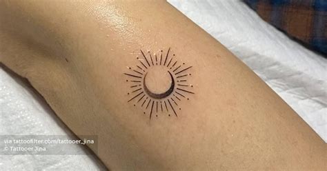 Fine Line Sun And Moon Tattoo On The Forearm