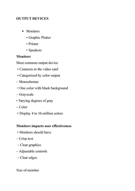 output devices output devices monitors graphic plotter printer