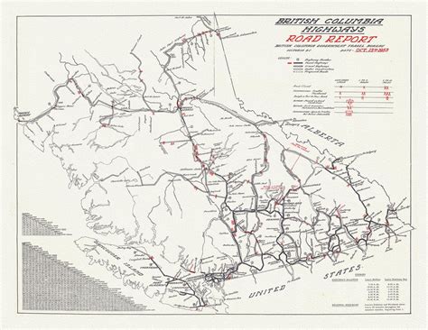 BC Highways Road Report, 1953, Map on Durable Cotton Canvas, 50 X 70 Cm ...