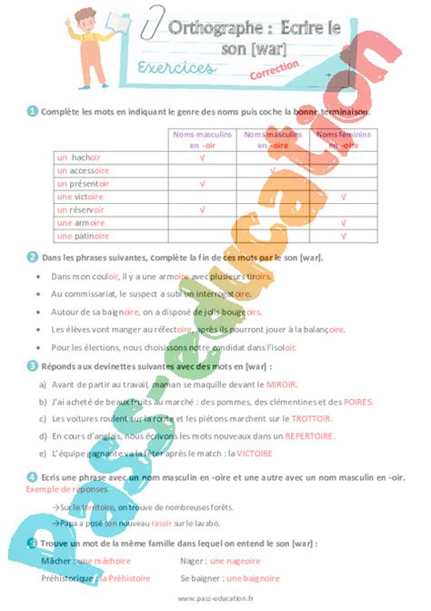 Ecrire le son war Cm1 Préparation aux évaluations PDF à imprimer