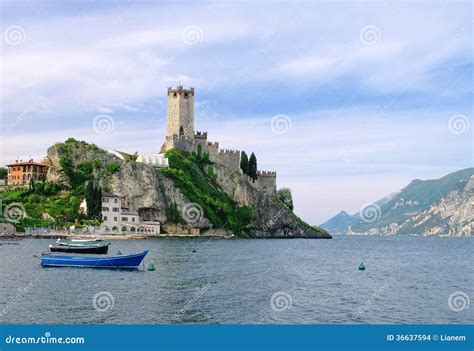 Malcesine stock photo. Image of castello, boat, lake - 36637594