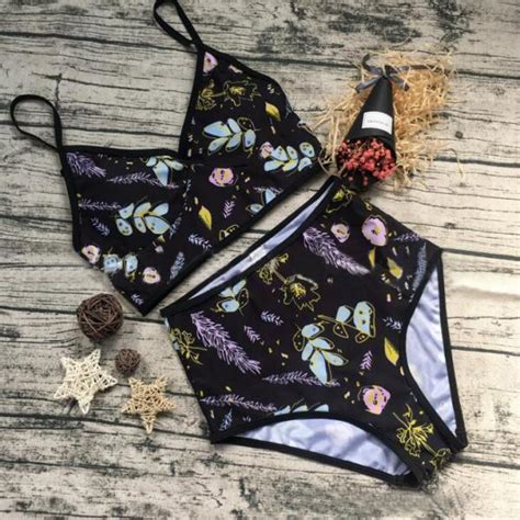 Printed Split High Waist Bikini Swimsuit On Luulla