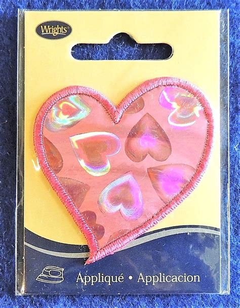 Pc Pink Heart Shaped Iron On Patch Applique W Embedded Shiny Hearts