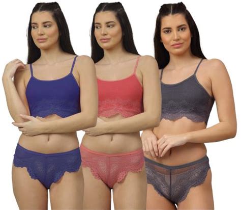 Buy In Curve Women S Blue Pink Grey Net Bra Panty Set For Lingerie Set Undergarments Nightwear