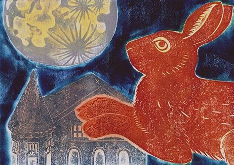 Rabbit To The Moon Collagraph Print By Aijung Kim Art Illustration