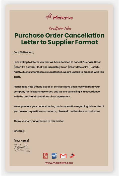 Purchase Order Cancellation Letter To Supplier 5 Templates Markative