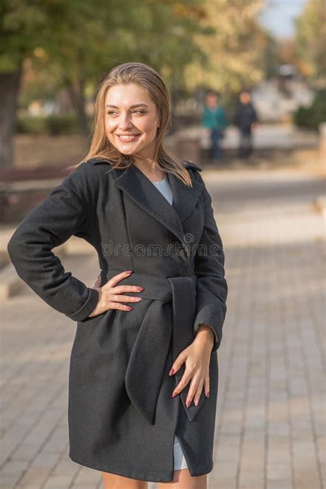Beautiful And Cute Blonde Girl With Pleasure Posing On The Street Stock Image Image Of