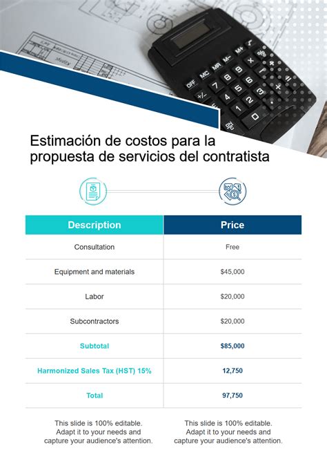 Plantillas de estimación de contratistas imprescindibles con muestras y