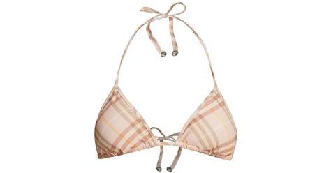 Burberry Check Pattern Bikini Top In Natural Lyst UK