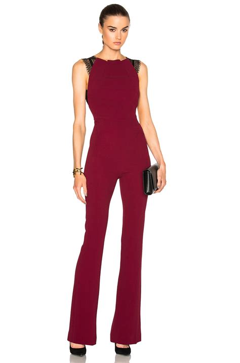 Roland Mouret Cross Double Crepe Lace Jumpsuit In Cherry Red Black