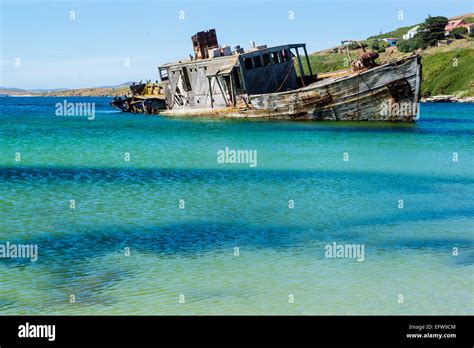 Abandoned Old Wooden Minesweeper At New Island In The Falklands Stock