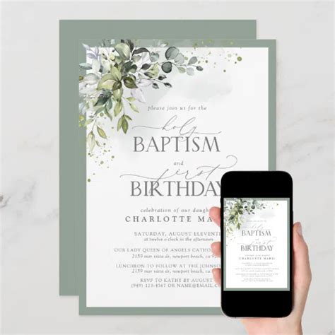 Invitaci N Elegante Eucalyptus Greenery Baptism Cumplea Os Zazzle Es