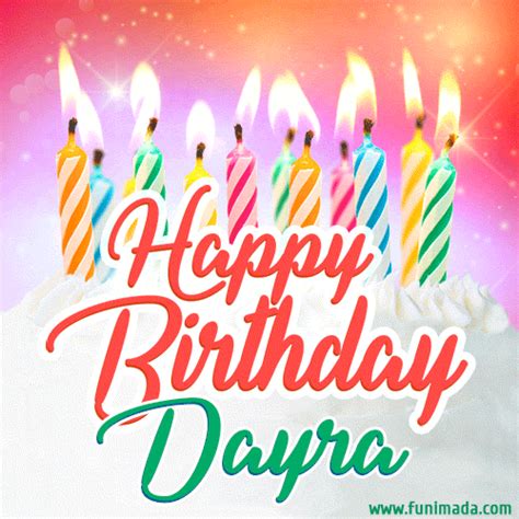 Happy Birthday GIF for Dayra with Birthday Cake and Lit Candles ...