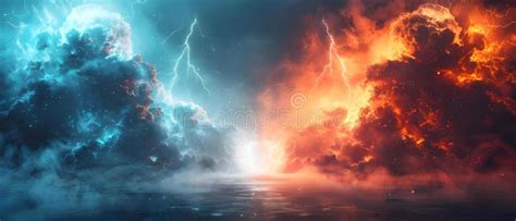 Concept Fantasy Elements Fire Ice Clash Red And Blue Lightning Clash A Dance Of Fire Ice