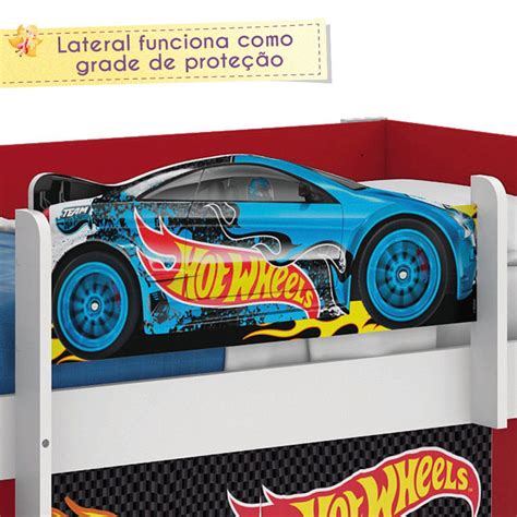 Cama Infantil Alta Escada Hot Wheels Play Pura Magia Branco Vermelho Mattel M Veis Para