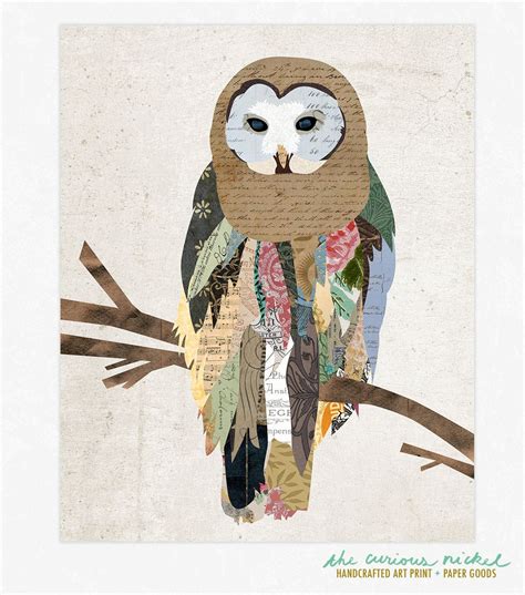 Owl Collage Illustration Art Print Etsy Art du collage Art à thème