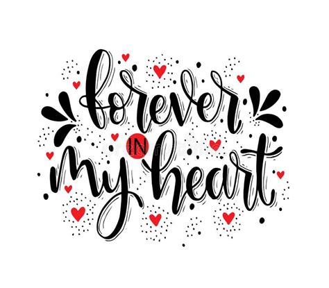 Forever In My Heart Hand Lettering Quotes Vector Illustration Stock