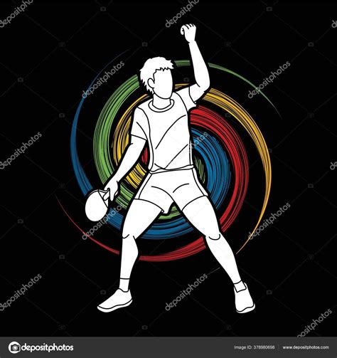 Table Tennis Player Ping Pong Action Cartoon Graphic Vector Stock