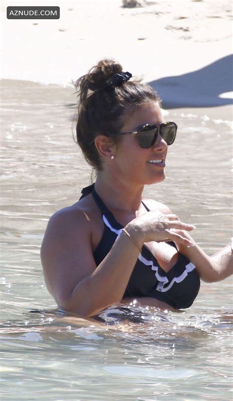 Rebekah Vardy Sexy In A Black And White Striped Bikini In Ibiza AZNude