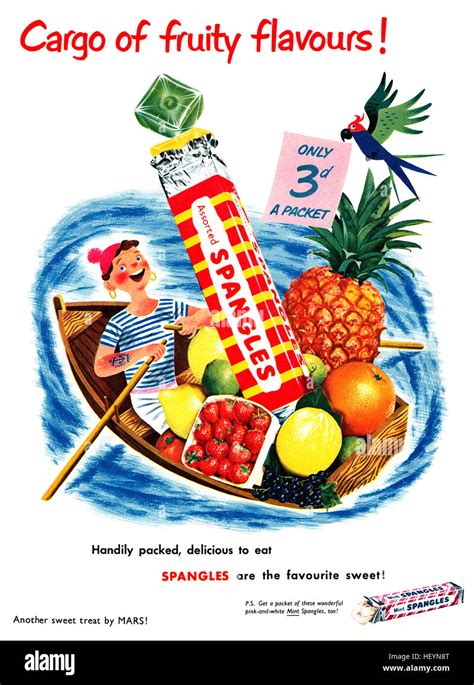 1953 British advertisement for Spangles sweets Stock Photo - Alamy