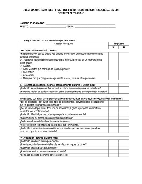 Check List Nom Riesgos Psicosociales Psicosocial Factor De Riesgo The