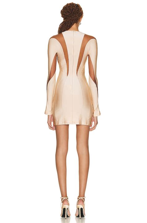 Mugler Long Sleeve Mini Dress In Powder Nude FWRD