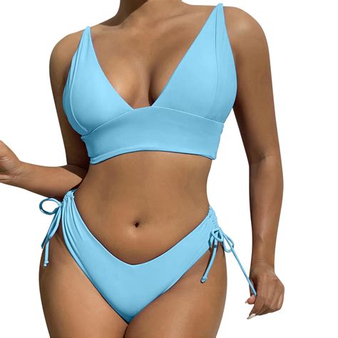 Sngxgn Women S Bathing Suit High Waist Bikini Set Blue S Walmart