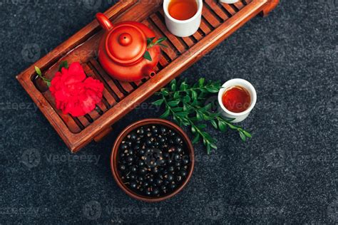 Traditional Chinese Tea Ceremony With Black Currant Fruit Tea And